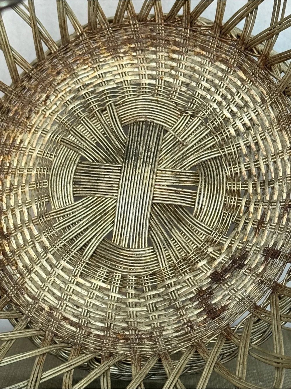 Vintage Silver Woven Wire Basket with Handle Decorative Home Accent